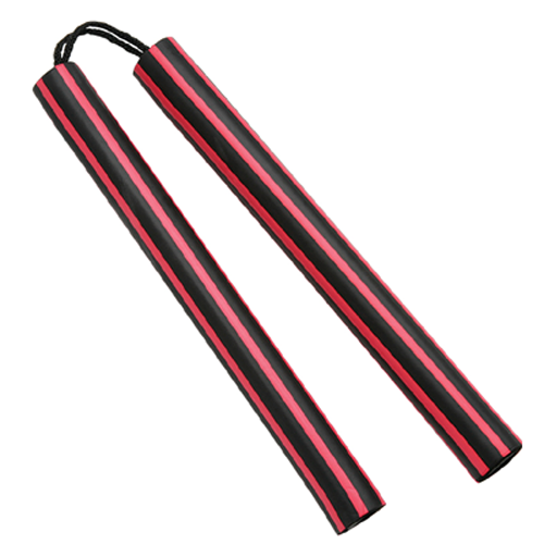 Foam Rubber Nunchaku, Cord, Red Stripes