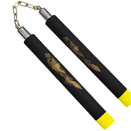 Foam Rubber Nunchaku, Ball Bearing, Yellow Tip