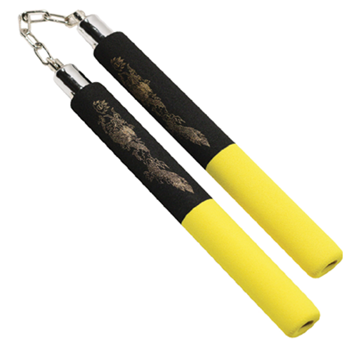 Foam Rubber Nunchaku, Ball Bearing, Black and Yellow